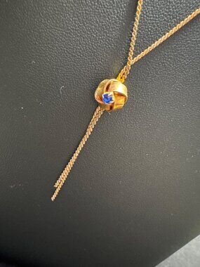 Gold Plated Knot Necklace With Blue Stone Accent Made In Korea 16-Inch Chain Min
